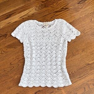 Michael Kors White Crochet Short Sleeve Top